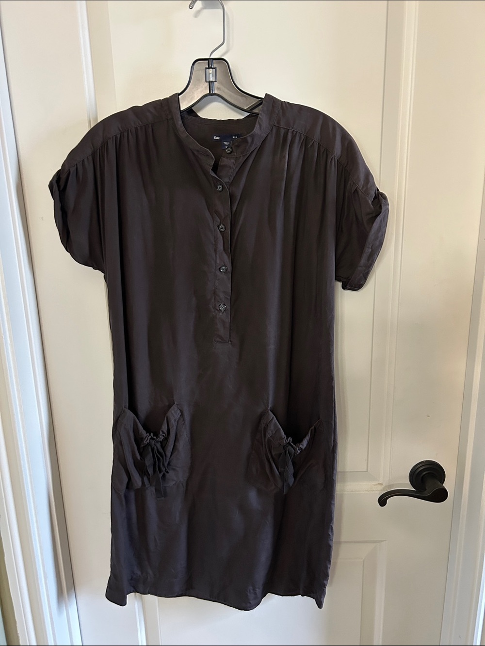 GAP Button-Front Short Sleeve Tunic Dress - brown